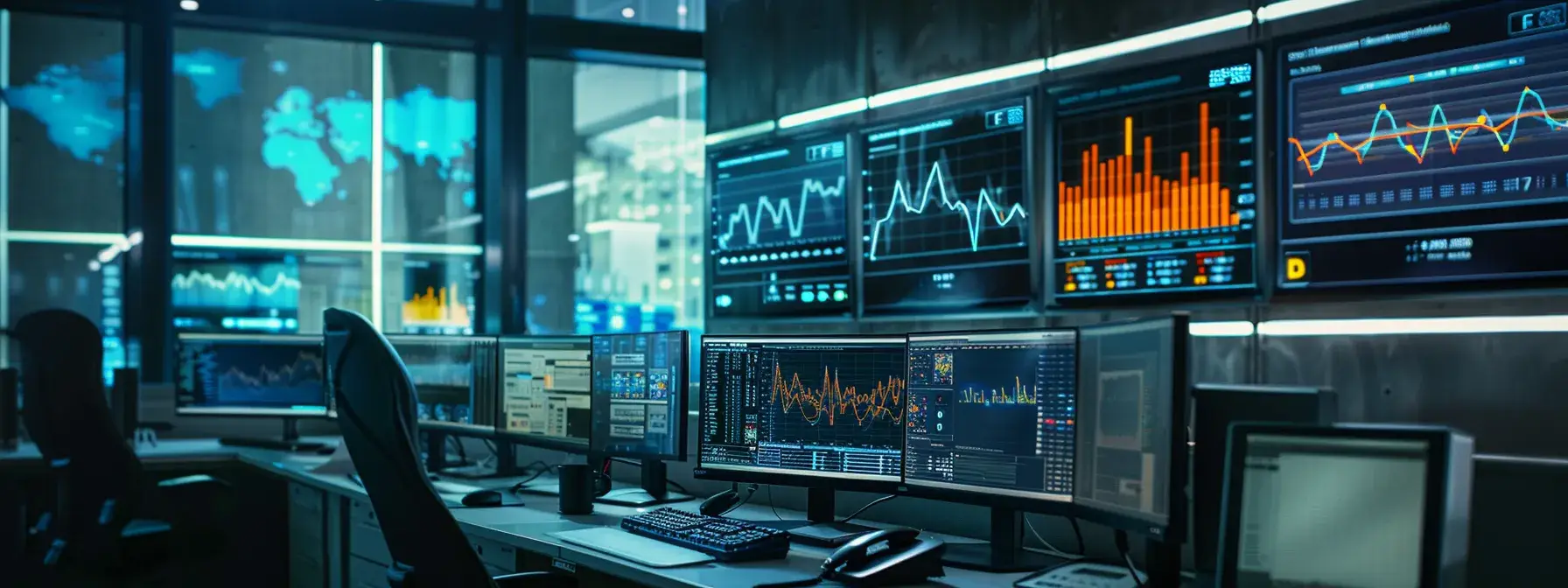 a modern office workspace with a sleek computer screen displaying analytics graphs and a well-organized dashboard, symbolizing the efficiency of real estate seo strategies through the use of canonical tags and performance tracking.
