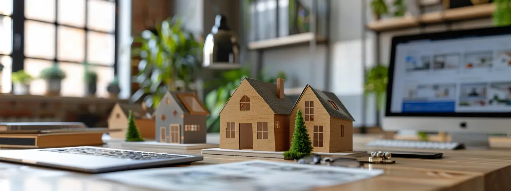 a sleek, modern real estate website interface is displayed on a digital device, showcasing elegantly organized property listings highlighted by vibrant visuals and a seamless user experience, set against a backdrop of a bright, professional workspace.
