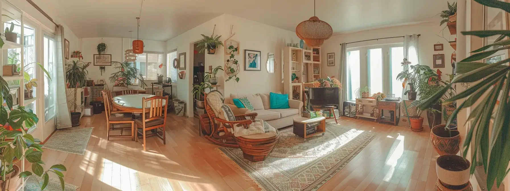 a stunning, sun-drenched airbnb living space, showcasing vibrant décor and inviting ambiance, designed to captivate potential guests with its unique charm and accessibility features.