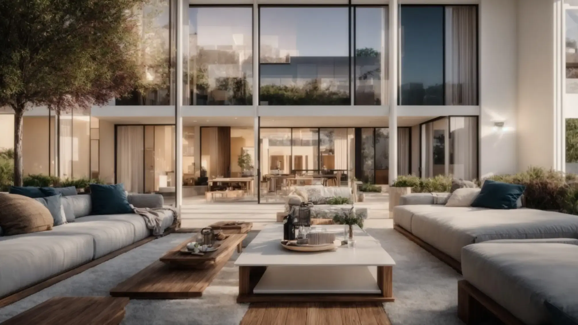 a vibrant collage of captivating real estate visuals, showcasing stunning properties and engaging social media snippets, all illuminated by warm, welcoming light to enhance viewer interaction.