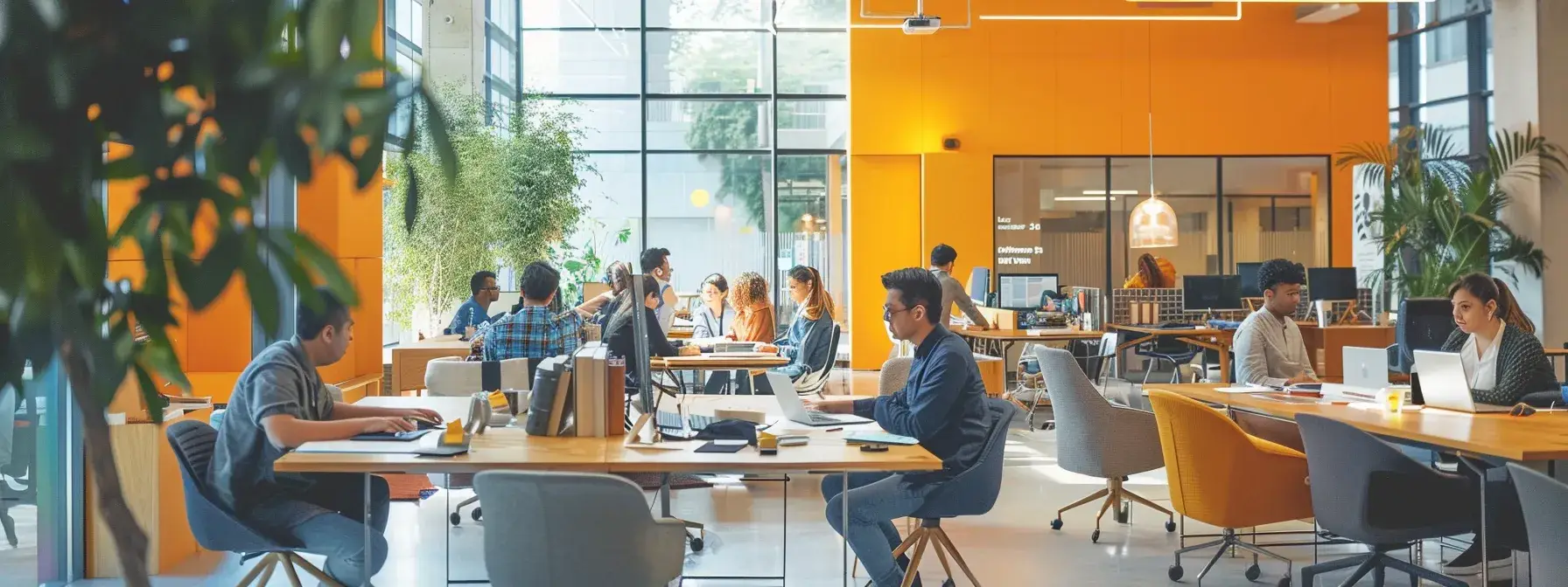 a vibrant, modern office workspace filled with a diverse group of professionals brainstorming strategies to enhance online business visibility through impactful directory listings.