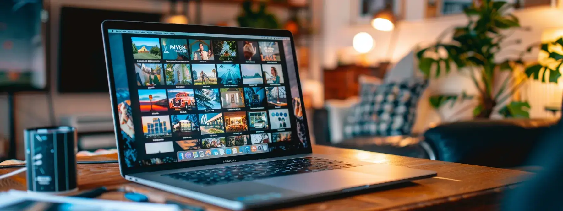 a vibrant social media feed displayed on a laptop screen, showcasing eye-catching real estate listings and engaging visuals that capture the essence of digital marketing and community connection.