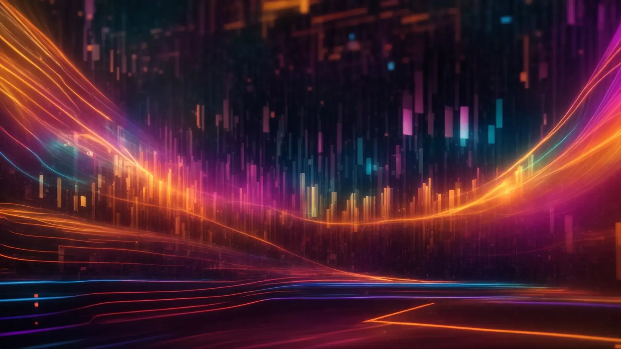 a visually striking scene of a vibrant digital landscape filled with abstract representations of header tags, symbolizing optimized seo performance, illuminated by dynamic light patterns that suggest growth and visibility.