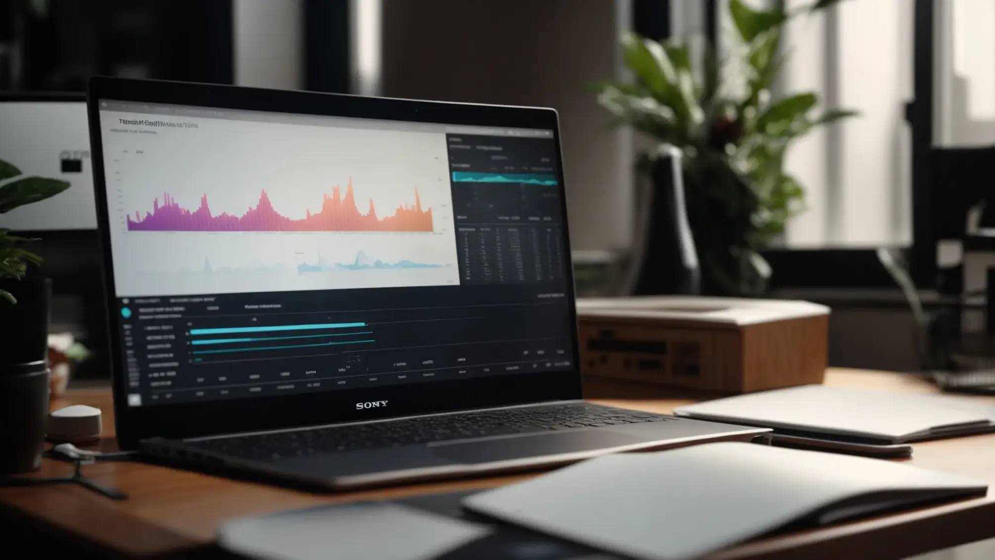 a focused, minimalist workspace illuminated by soft, natural light showcases an open laptop displaying vivid graphs and notes, symbolizing the mastery of optimizing meta titles and descriptions.