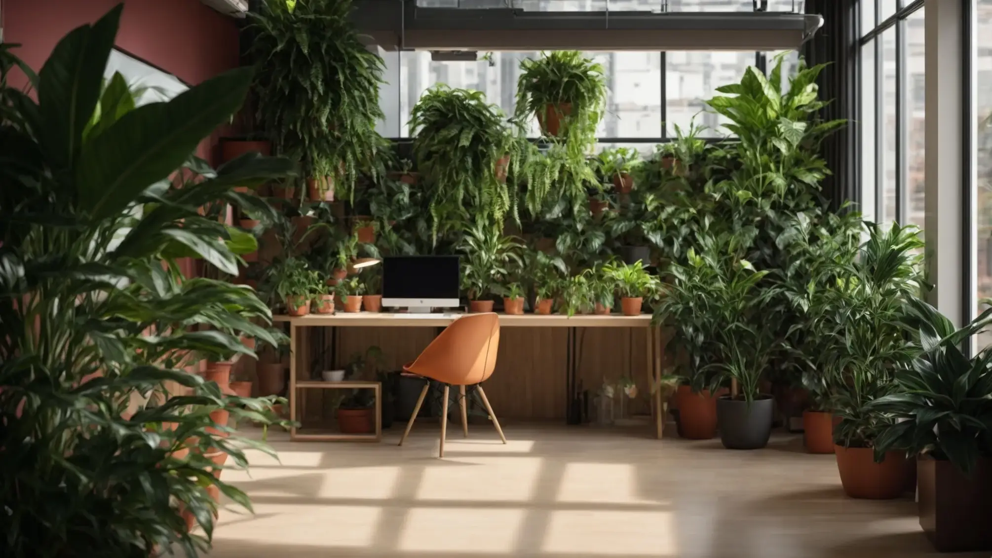 a vibrant, sunlit office space showcases a modern workspace filled with lush indoor plants, symbolizing growth and innovation in real estate strategy.