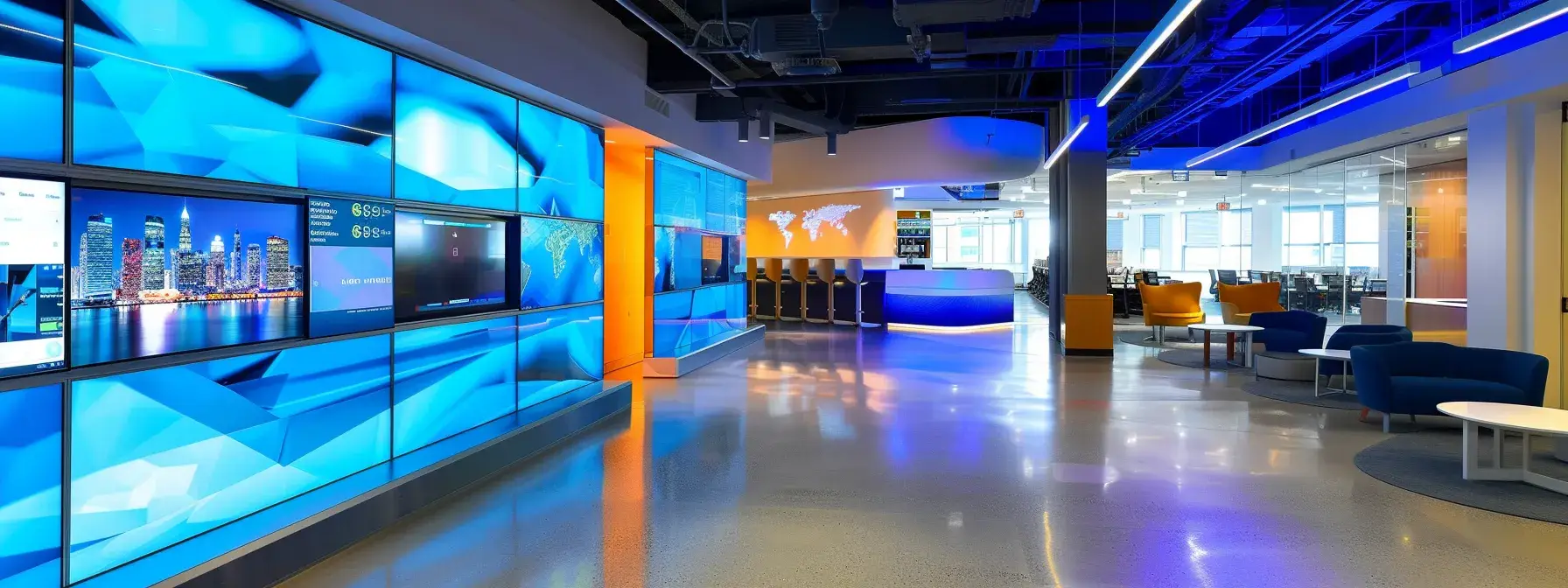 a dynamic office environment featuring a modern digital workspace, complete with interactive screens displaying a clear, step-by-step retargeting strategy and engaging learning resources for real estate marketing, illuminated by bright overhead lights to enhance focus and productivity.