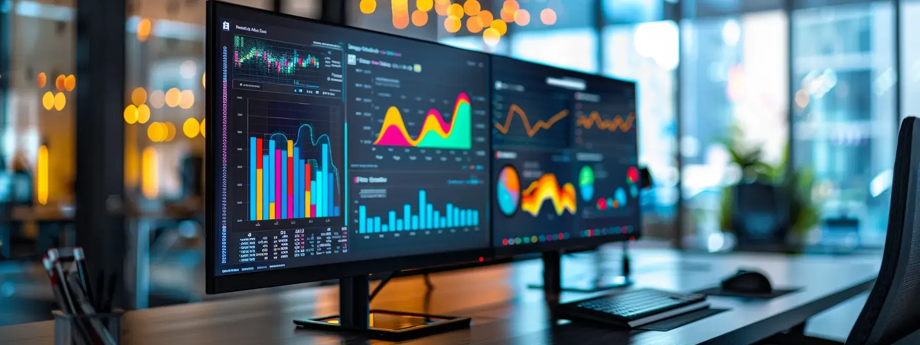 a sleek and modern office workspace illuminated by natural light, featuring a large digital display showcasing colorful graphs and metrics for a/b testing analysis, embodying the essence of data-driven decision-making for successful conversion strategies.