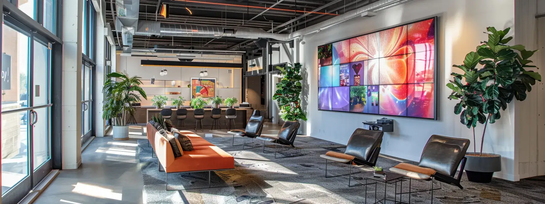 a sleek, modern office environment showcases a dynamic presentation on successful realtor branding, featuring a large digital screen displaying vibrant case studies and engaging visuals that highlight the impact of a strong online presence on sales performance.