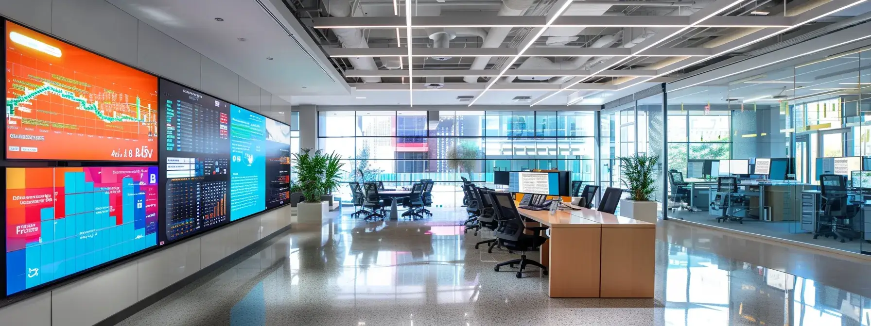 a sleek, modern office filled with large screens displaying dynamic heatmaps and data analytics, showcasing the latest trends in real estate technology, enhanced by vivid colors and sharp contrasts that emphasize user behavior insights and marketing strategies.