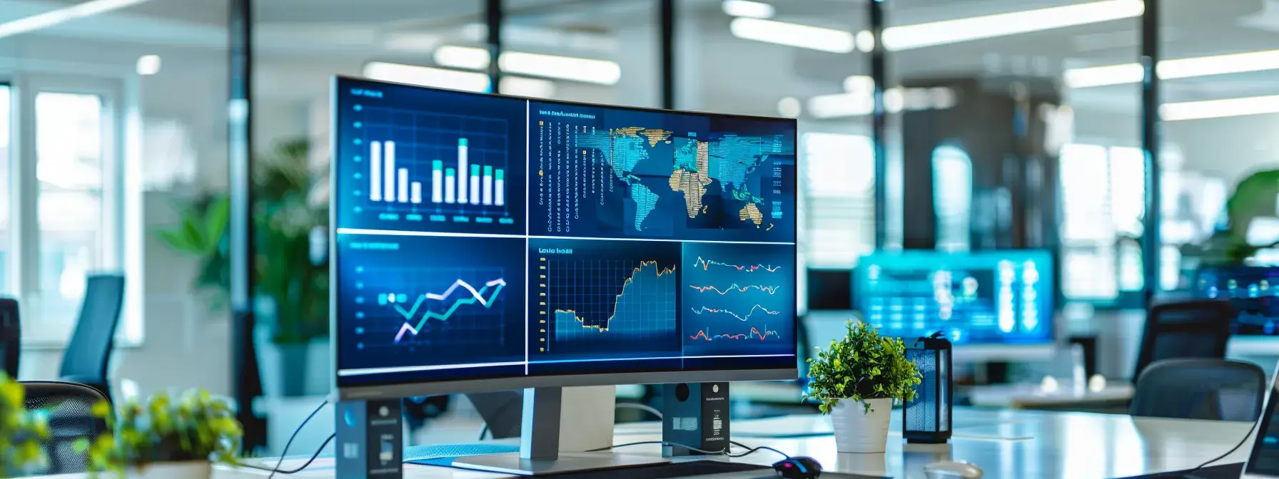 a sleek, modern office space showcases a digital dashboard displaying vibrant heatmaps overlaid on realtor websites, emphasizing strategic insights and user engagement metrics in a professional setting.