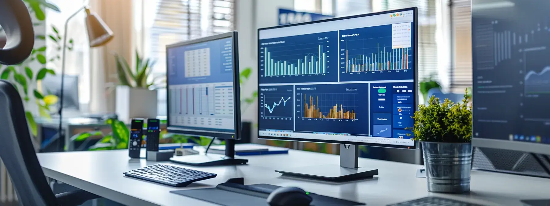 a sleek modern office workspace featuring multiple monitors displaying vibrant facebook ad insights and pixel data analytics, with a professional analyzing performance metrics under focused, bright office lighting.