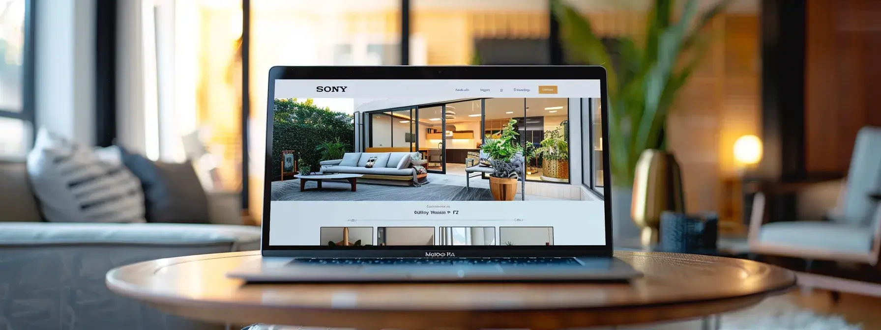 a sleek, modern realtor landing page is displayed on a laptop, featuring a clean layout with vibrant, high-quality images and intuitive navigation, illuminated by soft, natural light to emphasize its user-friendly design and appealing visual hierarchy.