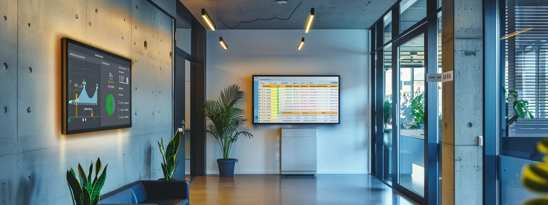 a sleek, modern office environment showcases a vibrant digital dashboard displaying real-time email campaign analytics, embodying the essence of effective marketing strategies for real estate professionals.