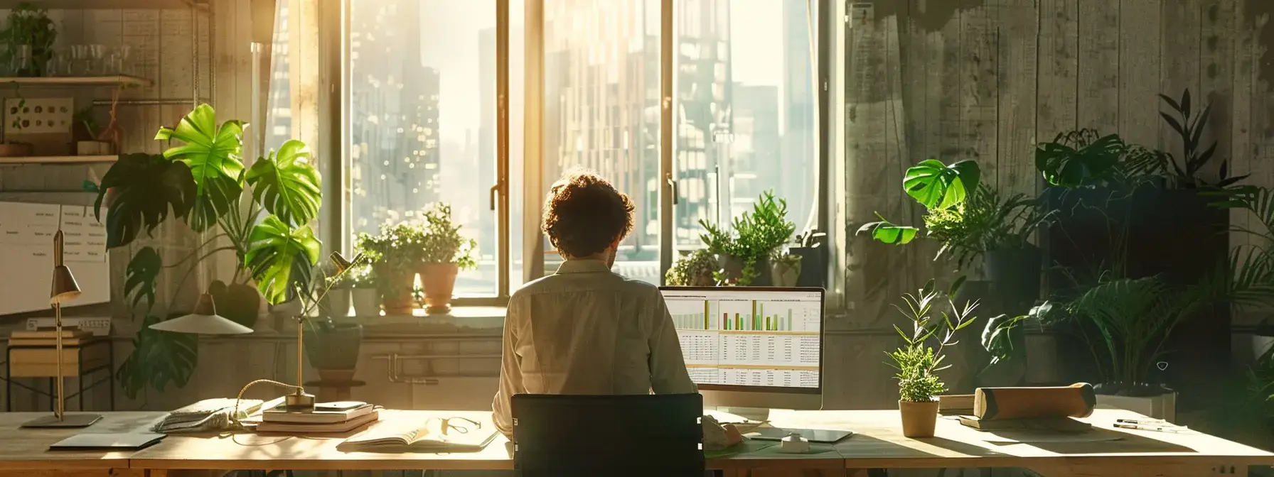a sleek, modern office setting features a central table laden with vibrant graphs and analytics reports, as a focused professional reviews data insights on a laptop screen, capturing the essence of strategic decision-making in real estate.