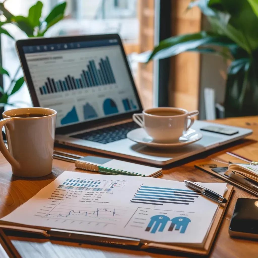 Diverse real estate portfolio displayed on a desk with market trends and investment notes