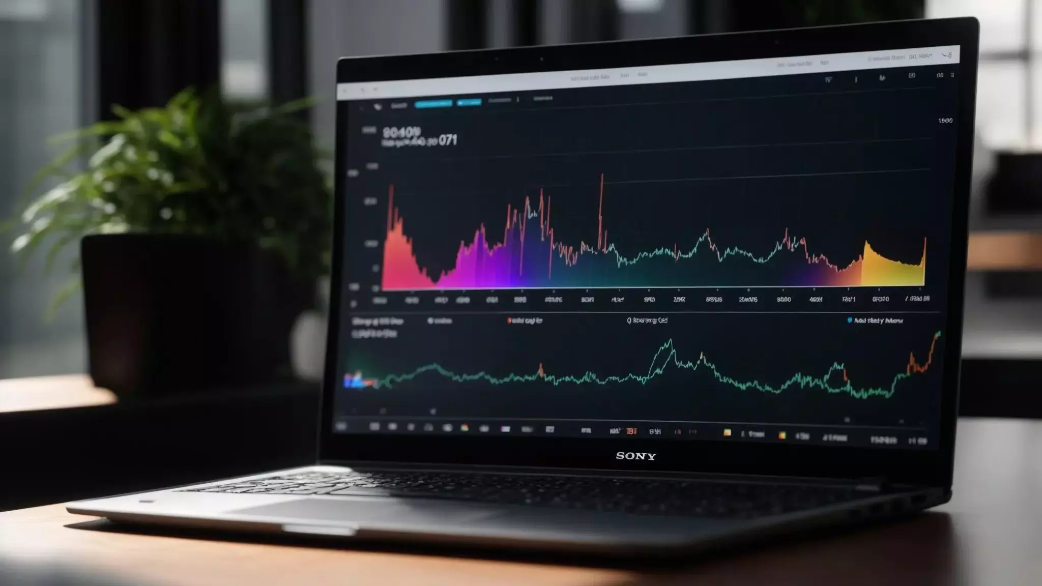 a sleek laptop displaying vibrant graphs and analytics on a modern desk, bathed in soft, natural light from a nearby window, embodies the essence of mastering keyword research with google search console.