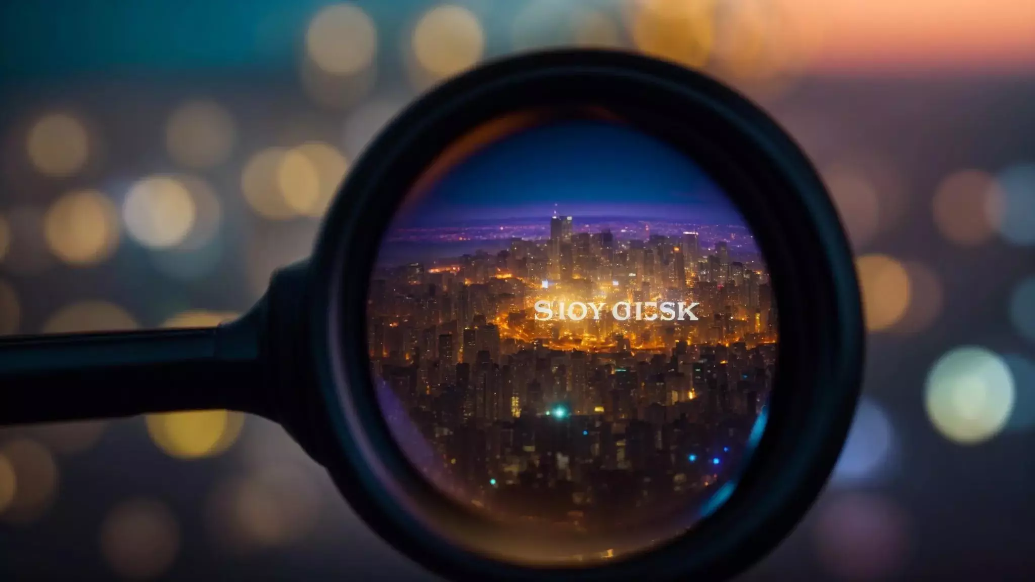 a vibrant close-up of a magnifying glass focusing on a glowing keyword, set against a blurred digital landscape, symbolizing the pursuit of seo success.