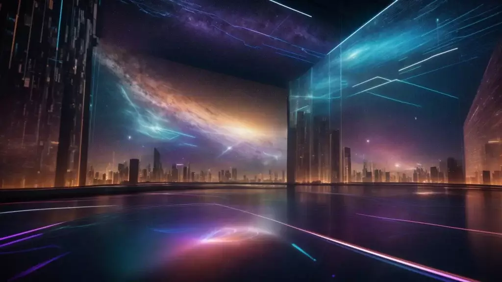 a futuristic digital landscape illuminated by vibrant data streams and holographic charts, symbolizing innovative seo strategies poised to navigate the ever-evolving online realm.