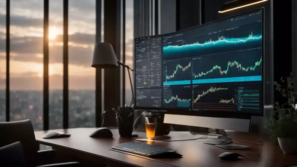 a vibrant, modern workspace with a sleek computer screen displaying graphs and analytics, symbolizing the dynamic process of optimizing seo and resolving duplicate content issues in idx.