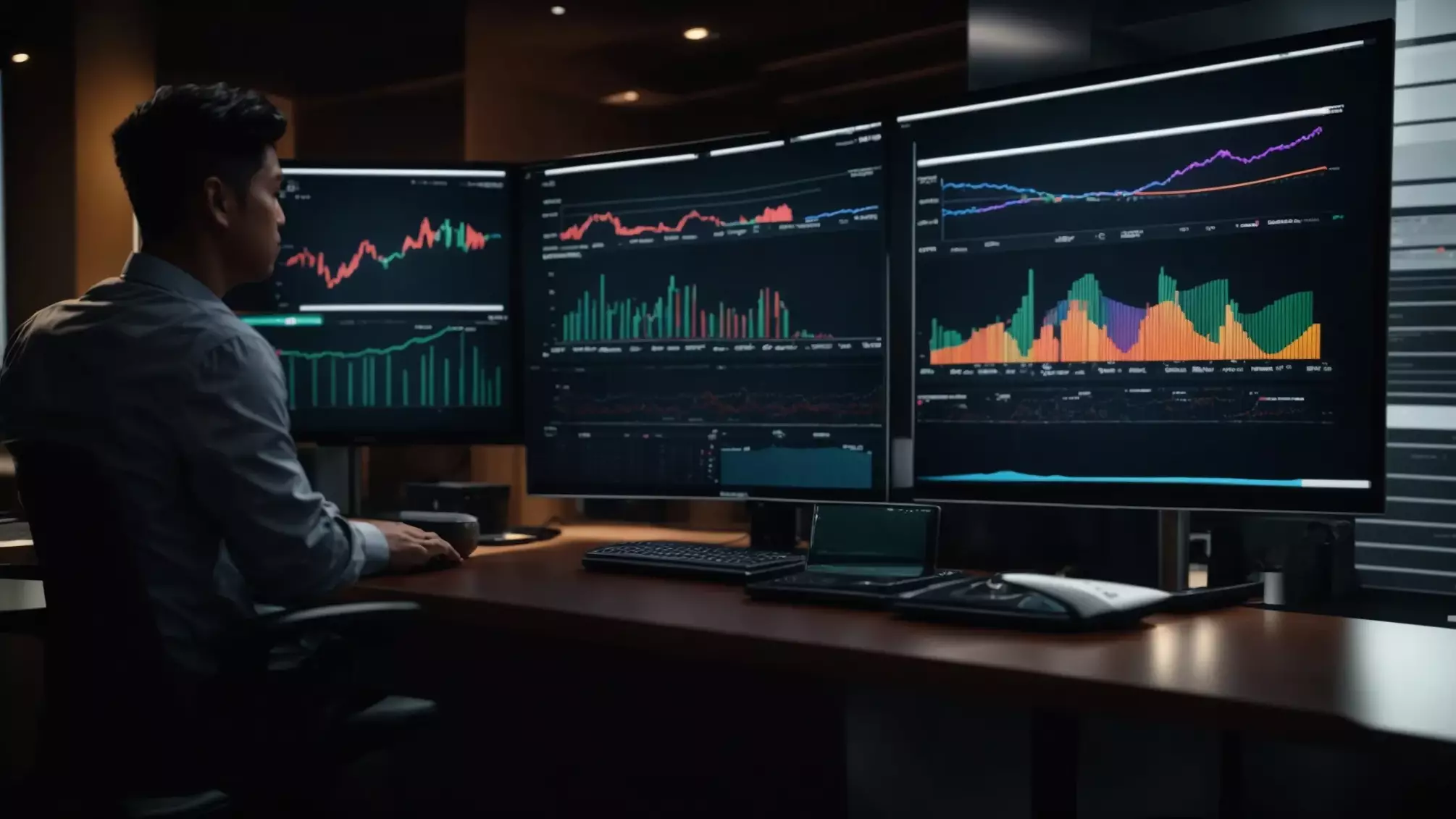 a vibrant and engaging digital workspace showcases a sleek computer screen displaying analytics charts and graphs, symbolizing the impact of optimizing idx listings on seo performance.