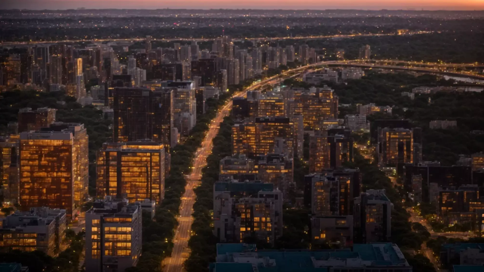 a vibrant skyline of new construction buildings glimmers under the golden hour light, symbolizing growth and visibility in the real estate market.